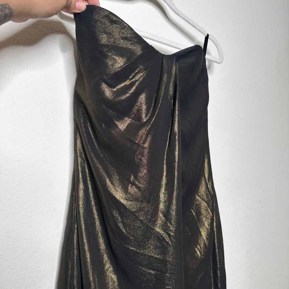 Sheike Black Gold Metallic Strapless Draped Cocktail Dress Size 12 Au / 8 US - Picture 2 of 9